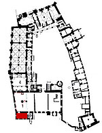 Small plan of the castle (ground floor) showing the present position