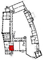 Small plan of the castle (first floor) showing the present position