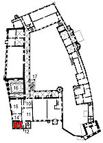 Small plan of the castle (first floor) showing the present position