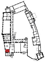 Small plan of the castle (first floor) showing the present position