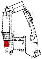 Small plan of the castle (first floor) showing the present position