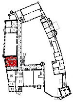 Small plan of the castle (first floor) showing the present position